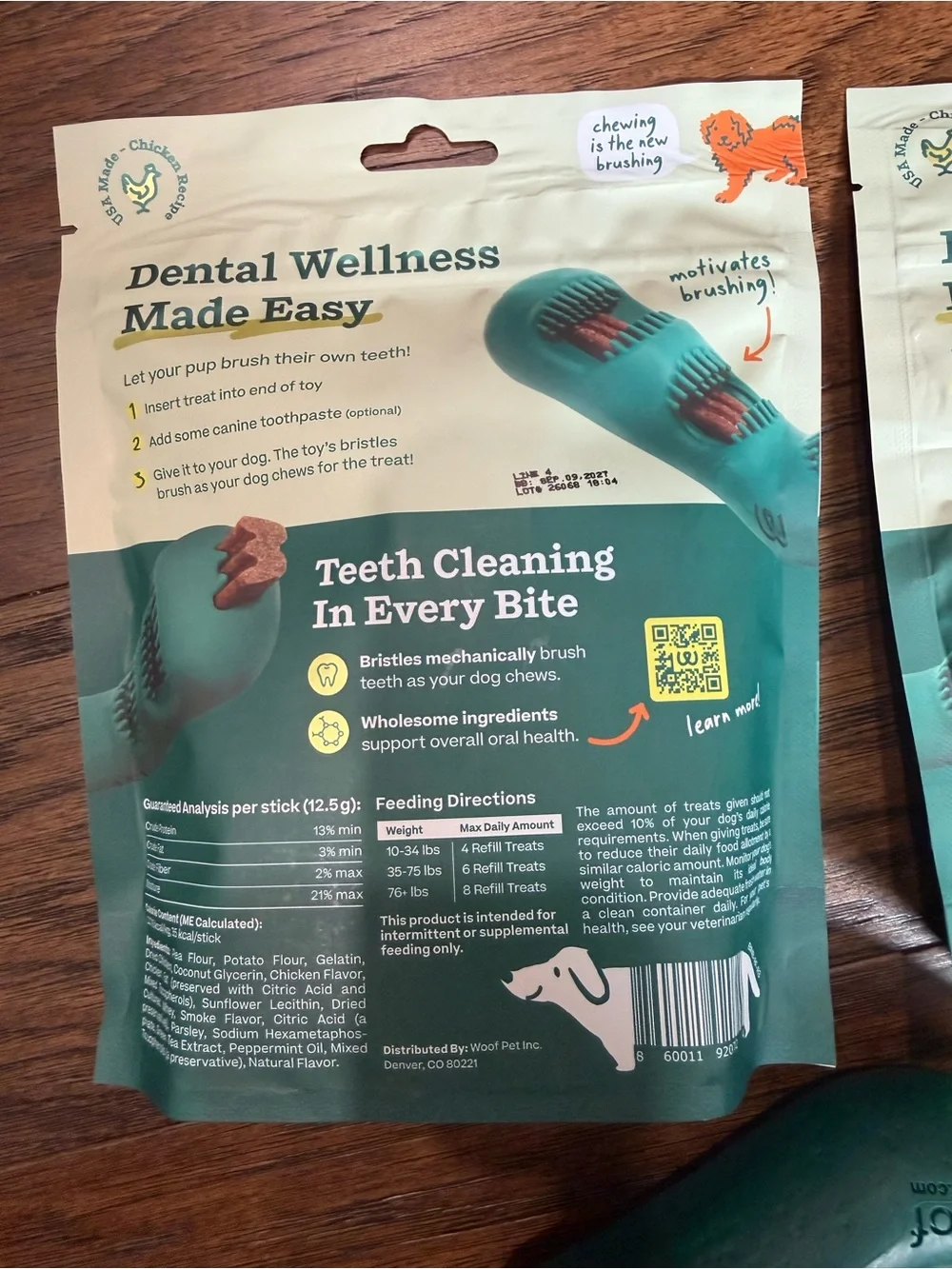 Woof Bite n' Brush Dental Toy & Refill treats Dark Green